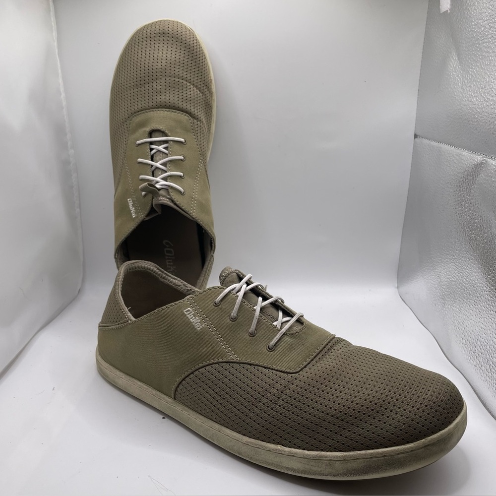 Olukai Nohea Moku Shoes Men’s Size 12 Green Lace Up Beach Casual Loafer Hook